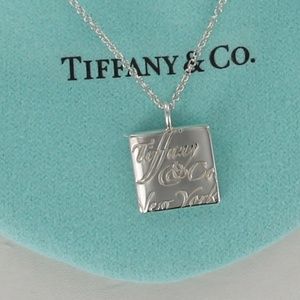 Notes Script Square Pendant Necklace 